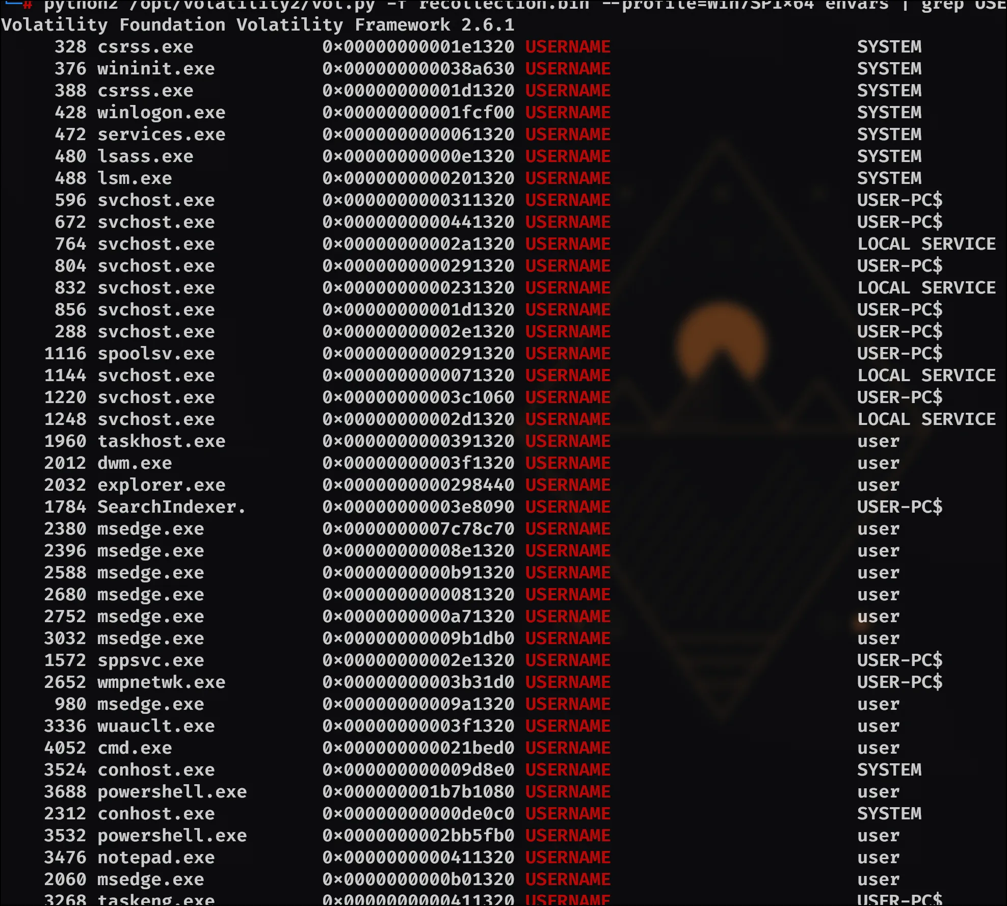 envars output with grep